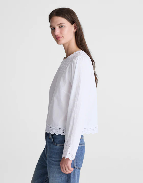 Embroidered Puff-Sleeve Top in Poplin | Madewell