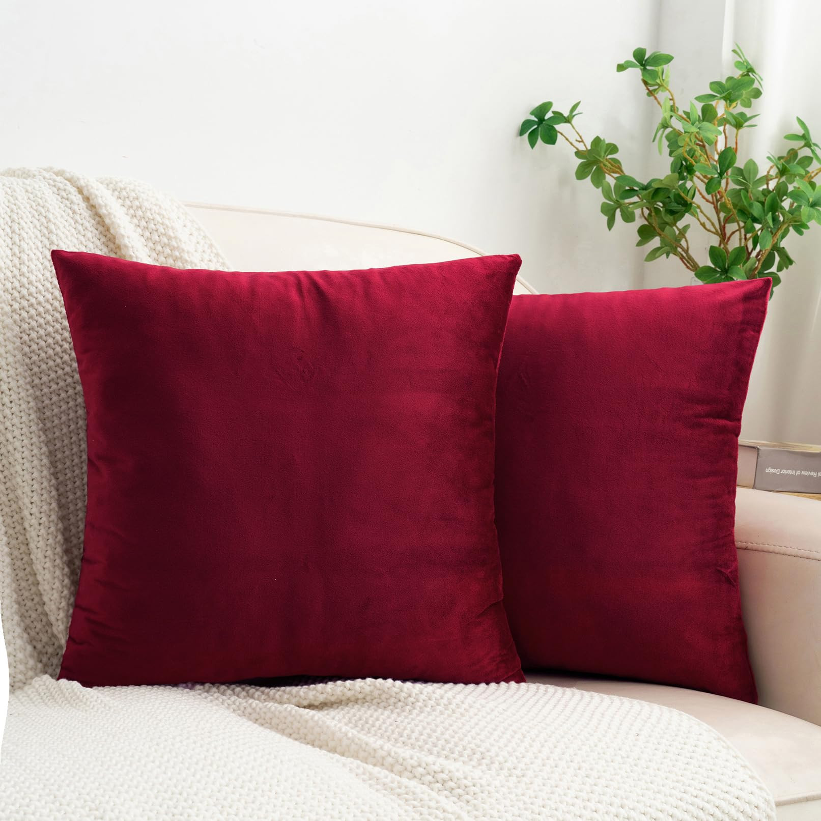 HWY 50 Burgundy Red Velvet Throw Pillow Covers 20x20 Inch, Pack of 2 Soft Cozy Solid Decorative L... | Amazon (US)