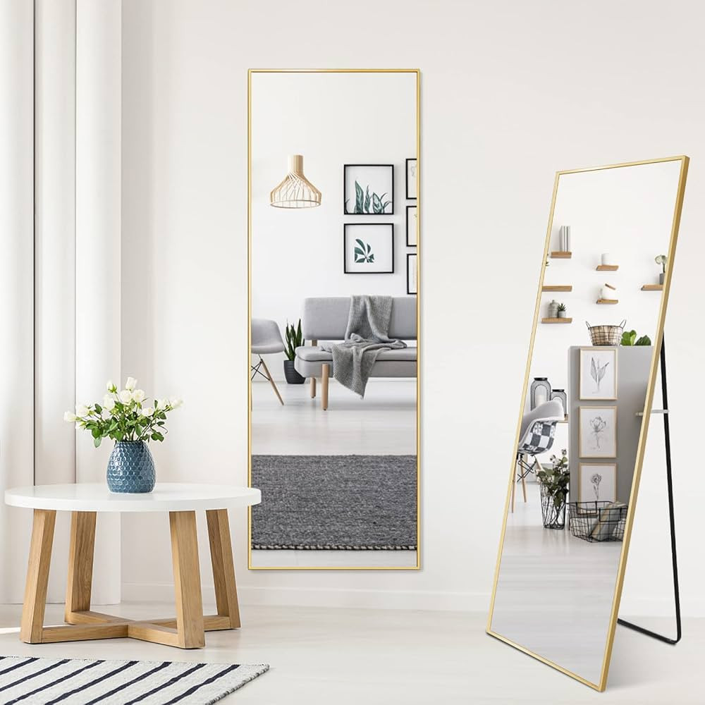 VASUHOME 65" x 22" Full Length Mirror for Standing or Wall Hanging - Aluminum Alloy Frame Stand F... | Amazon (US)