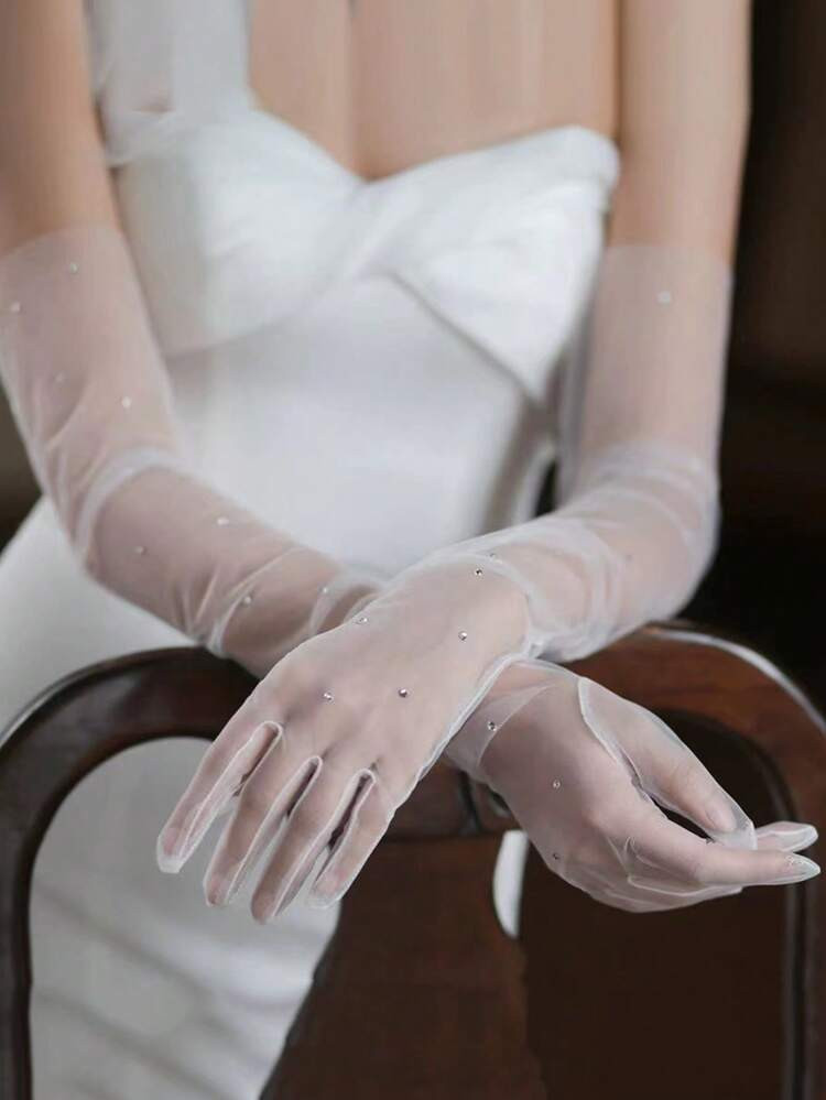 1pair Women Rhinestone Decor Elegant Long Gloves, For Wedding Party
       
              
      ... | SHEIN