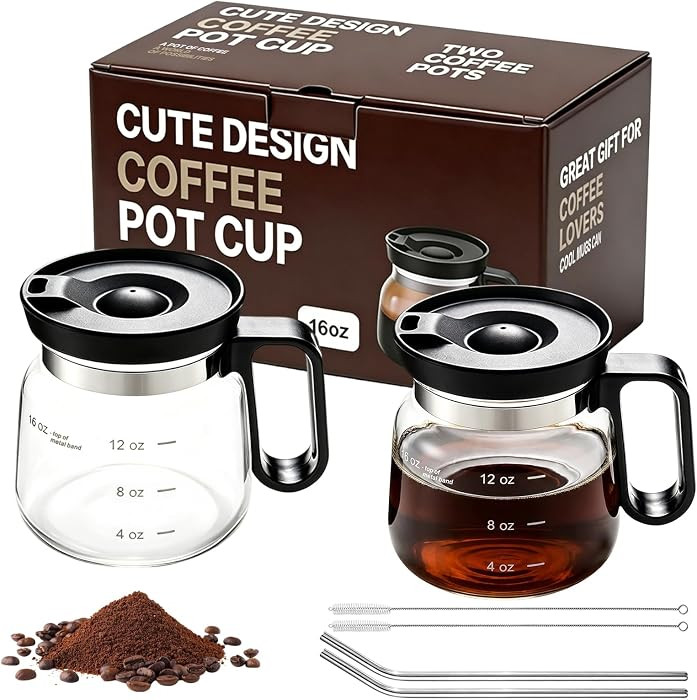 2 Pack Coffee Pot Mug, 16oz Coffee Pot Mug with Lid Straw, Clear Glass Coffee Cup, Heatproof & Sp... | Amazon (US)