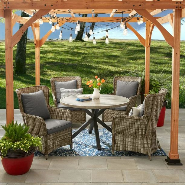 Better Homes and Gardens Victoria Outdoor Dining Patio Set, Cushioned Wicker 5 Piece | Walmart (US)