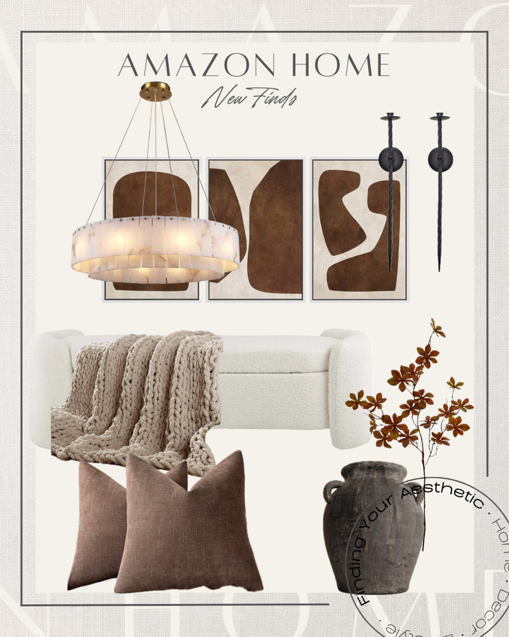 Amazon Home - new neutral and organic modern home decor finds

Boucle ottoman // storage ottoman // rustic vase // fall stems // fall home // throw pillows // chunky throw blanket // cozy home // designer inspired chandelier round // abstract artwork // large candle wall sconces // Amazon finds // Amazon styled home 

#LTKSaleAlert #LTKHome