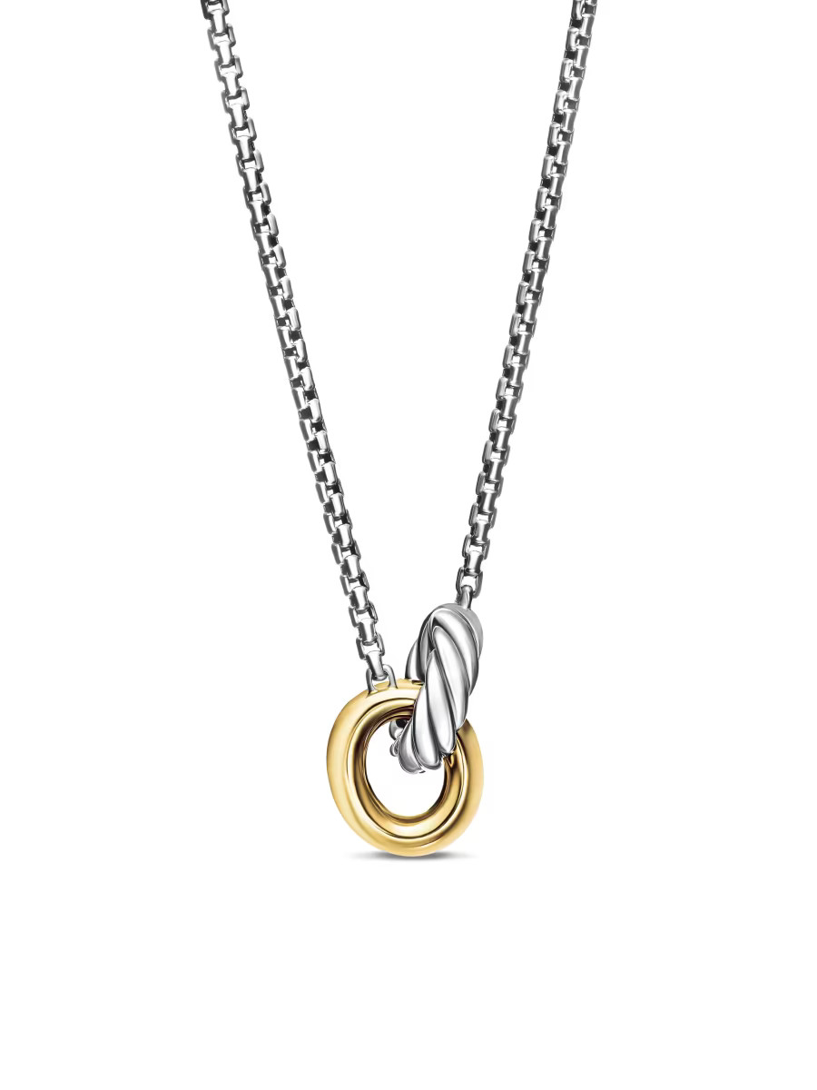 Petite Cable Linked Necklace in Sterling Silver with 14K Yellow Gold, 15MM | Saks Fifth Avenue