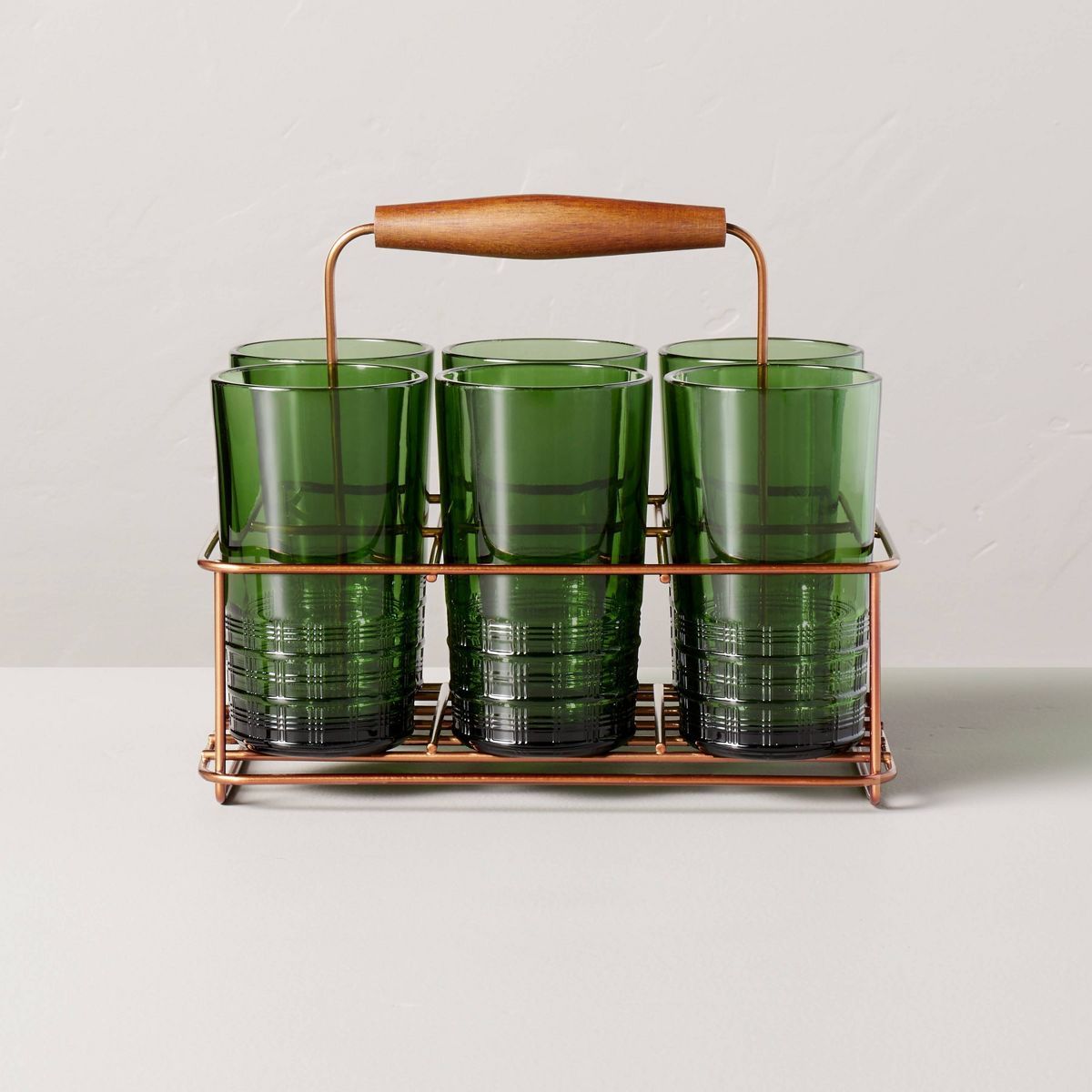 13oz Colored Glass Tumblers Caddy Set Green - Hearth & Hand™ with Magnolia | Target
