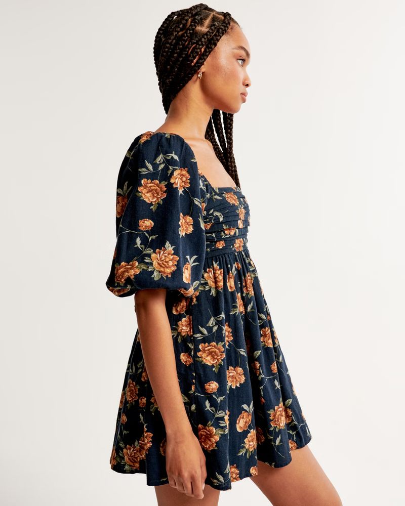 Emerson Linen-Blend Puff Sleeve Mini Dress | Abercrombie & Fitch (US)