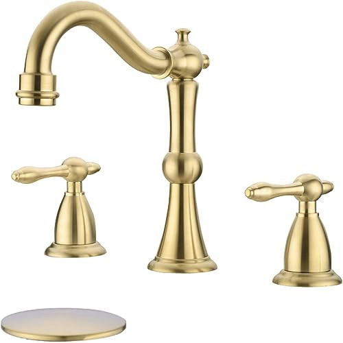 TRUSTMI 8 Inch Widespread Brushed Gold Bathroom Faucet 3 Hole Solid Brass Bathroom Vanity Sink Faucet with Overflow Pop-Up Drain Assembly and cUPC Water Supply Lines | Amazon (US)