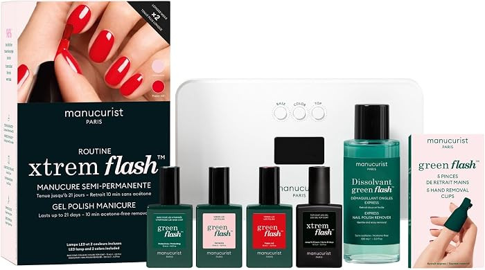 Manucurist - New Green Flash Slim Gel Nail Polish Kit - 36W LED Lamp with Base Coat+Top Coat Xtre... | Amazon (US)