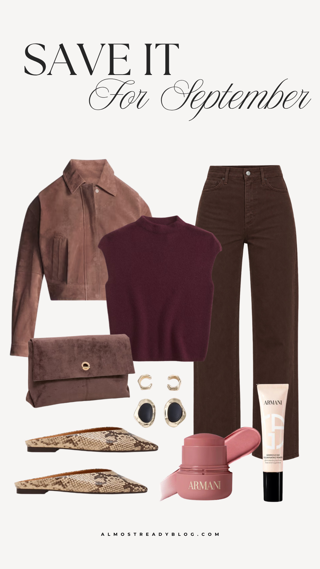 Rich brown and burgundy tones make these September finds perfect for an elevated fall wardrobe.

September favorites, fall fashion finds, chic fall outfit, brown fall outfit, burgundy fall outfit, suede jacket outfit, brown jeans outfit, fall neutral style, snakeskin flats, elevated fall style

#LTKootd #LTKOver40