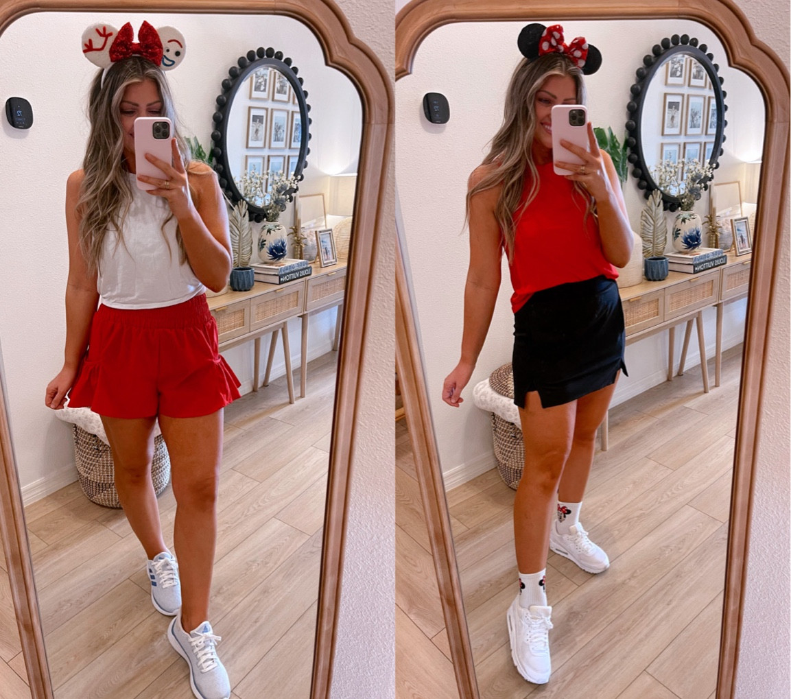 Disney outfits part 2! For spring break and summer. I’m wearing my true small in everything except the red flowy shorts with the ruffle — I sized up one in the shorts!! ‼️🚨the pink tank and white tank are the exact same  - one of my faves. Super lightweight for workouts and Disney and cute side knots!

Spring break
Florida style
Mom OOTD
Disney outfit
Travel outfit
Activewear
Athleisure 
Spring outfits 
Comfy outfits 


Follow my shop @WhatLizisLoving on the @shop.LTK app to shop this post and get my exclusive app-only content!

#liketkit #LTKVideo #LTKSeasonal #LTKstyletip
@shop.ltk
https://liketk.it/4wOEq