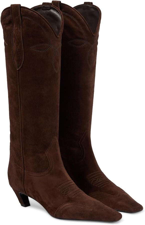 DOEYG Suede Cowboy Knee High Boots for Women Pointed Toe Cowgirl Boots Kitten Heels Western Boots... | Amazon (US)