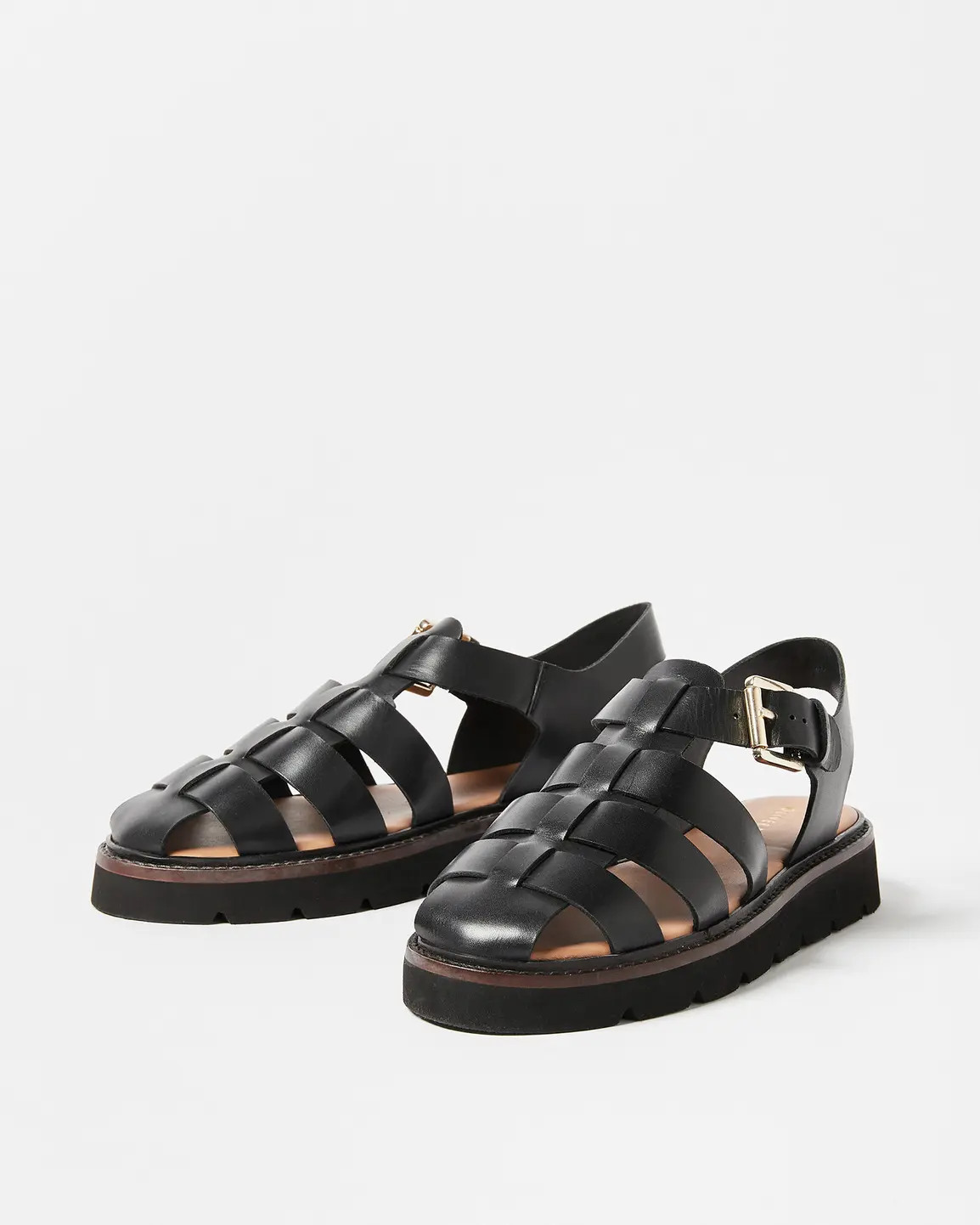 Fisherman Black Strappy Leather Sandals | Oliver Bonas | Oliver Bonas (Global)