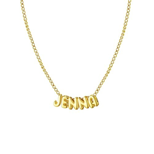 Ldurian Personalized Bubble Name Necklace, Jenna Tiny Name Plate Pendant Necklace, 14K Gold Plated Charm Cute Pre-made Jewelry for Women | Amazon (US)