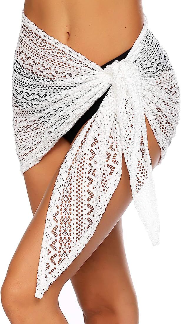 Ekouaer Women Short Sarongs Lace Bikini Wraps Beach Wrap Skirt Crochet Swimsuit Cover Up S-XXL | Amazon (US)