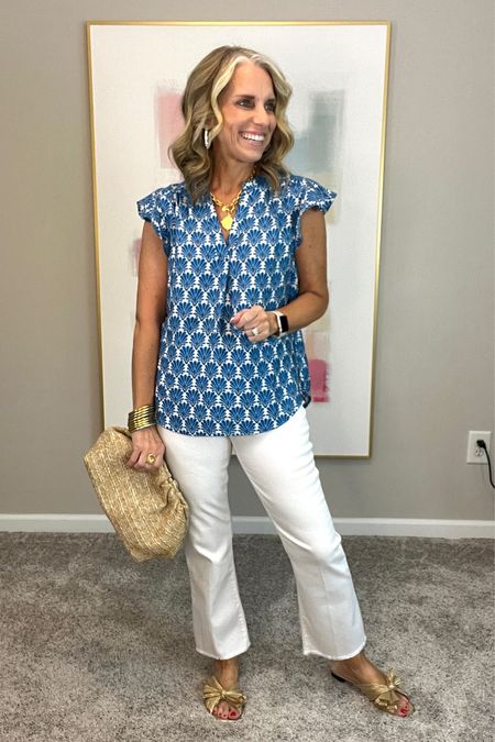 Easy, lightweight summer top. Wear with jeans or pair with pants for the office. Use code LISA10 
White jeans from Chico’s. They have the best no stain denim that’s also very comfy. 

#LTKFindsUnder100 #LTKSaleAlert #LTKOver40