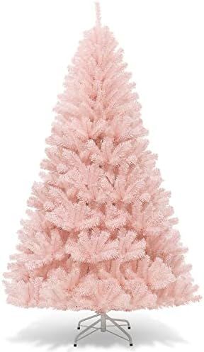 Goplus Pink Artificial Christmas Tree, 7FT Premium Unlit Hinged Spruce Full Tree, with Metal Stan... | Amazon (US)