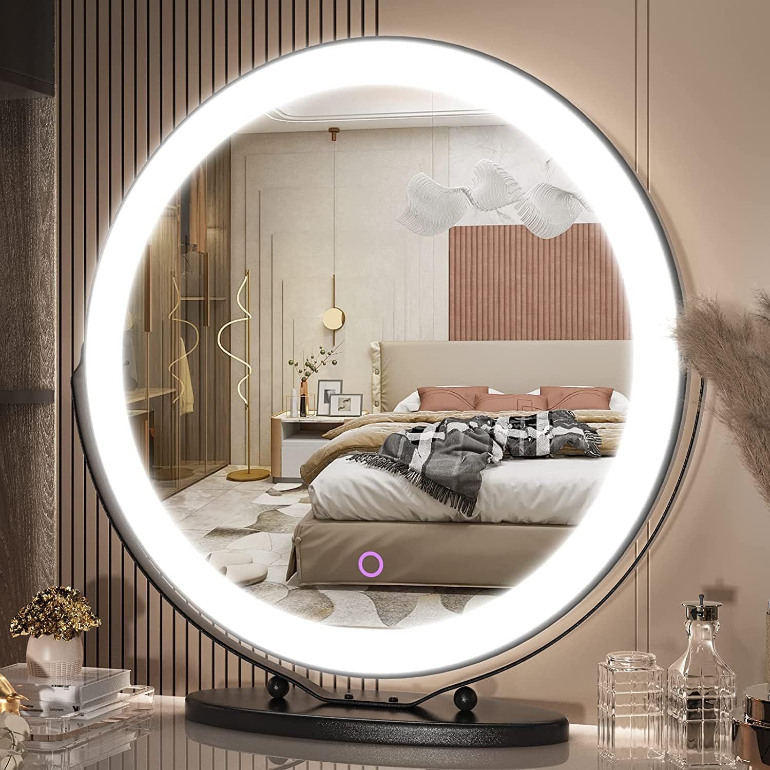 Vierose 20 Inch Makeup Mirror Vanity Mirror with Lights, Round Lighted Makeup Mirror with Dimming... | Amazon (US)