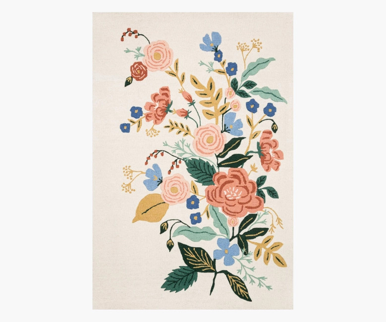 Les Fleurs Floral Vines Ivory Wool-Hooked Rug | Rifle Paper Co.