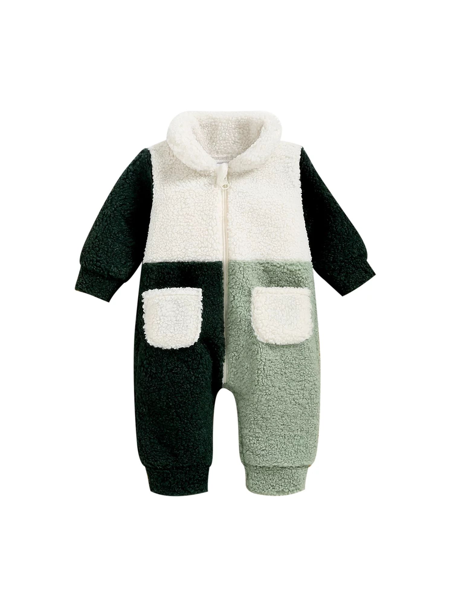 One opening Newborn Baby Sherpa Lined Fleece Thicken Warm Contrast Color Bodysuit Long Sleeve Pat... | Walmart (US)