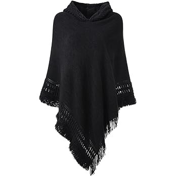 Ferand Ladies' Hooded Cape with Fringed Hem, Crochet Poncho Knitting Patterns for Women | Amazon (US)