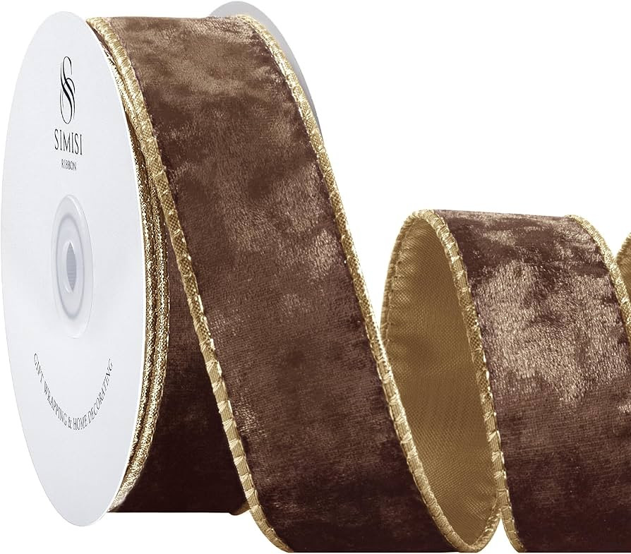 SIMISI RIBBON Brown Crushed Velvet Ribbon Wired for Christmas Tree Decorations, Outdoor Ornaments... | Amazon (US)