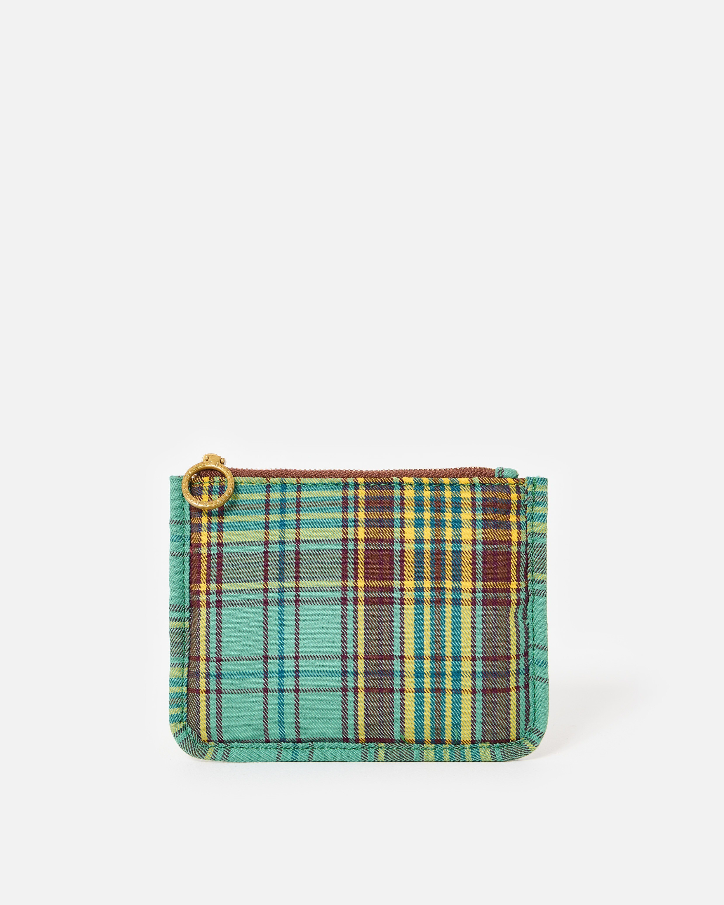 Mena Green & Brown Checked Zipped Pouch | Oliver Bonas | Oliver Bonas (Global)