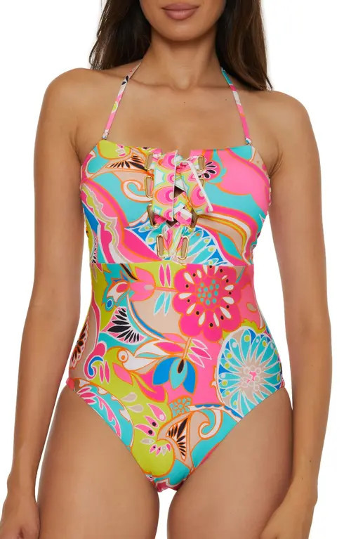 Trina Turk Bandeau One-Piece Swimsuit in Venus at Nordstrom, Size 6 | Nordstrom