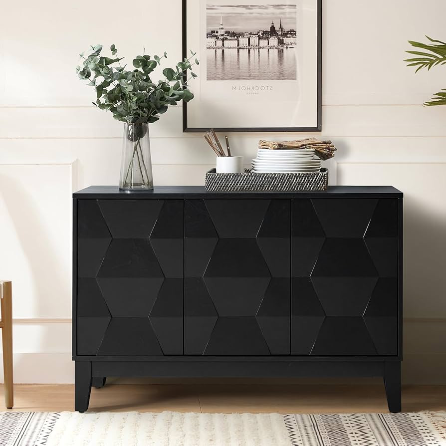 HULALA HOME Modern Kitchen Buffet Cabinet Storage Sideboard with 3D Geometric Design, Freestandin... | Amazon (US)