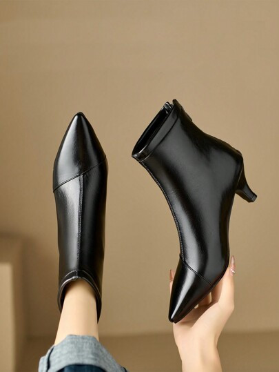 Black Pointed Toe Fashion Short Boots With Kitten Heel, Sexy Elegant Style, Autumn/Winter,Boots F... | SHEIN