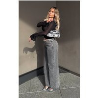 Petite Washed Grey Fray Waist Low Rise Straight Leg Jeans | PrettyLittleThing US