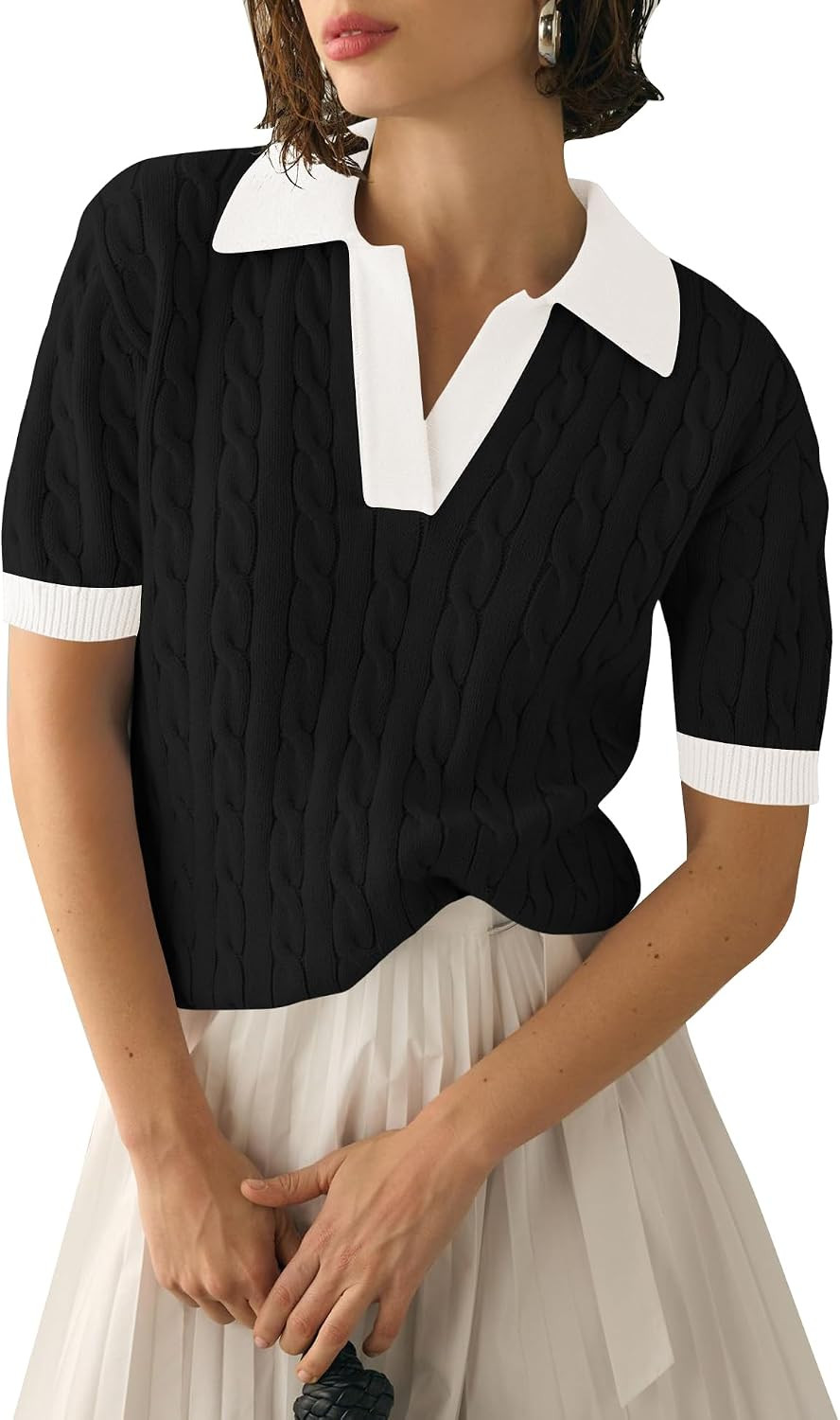 Micoson Womens Short Sleeve Sweater Tops Lapel V Neck Polo Shirts 2026 | Amazon (US)