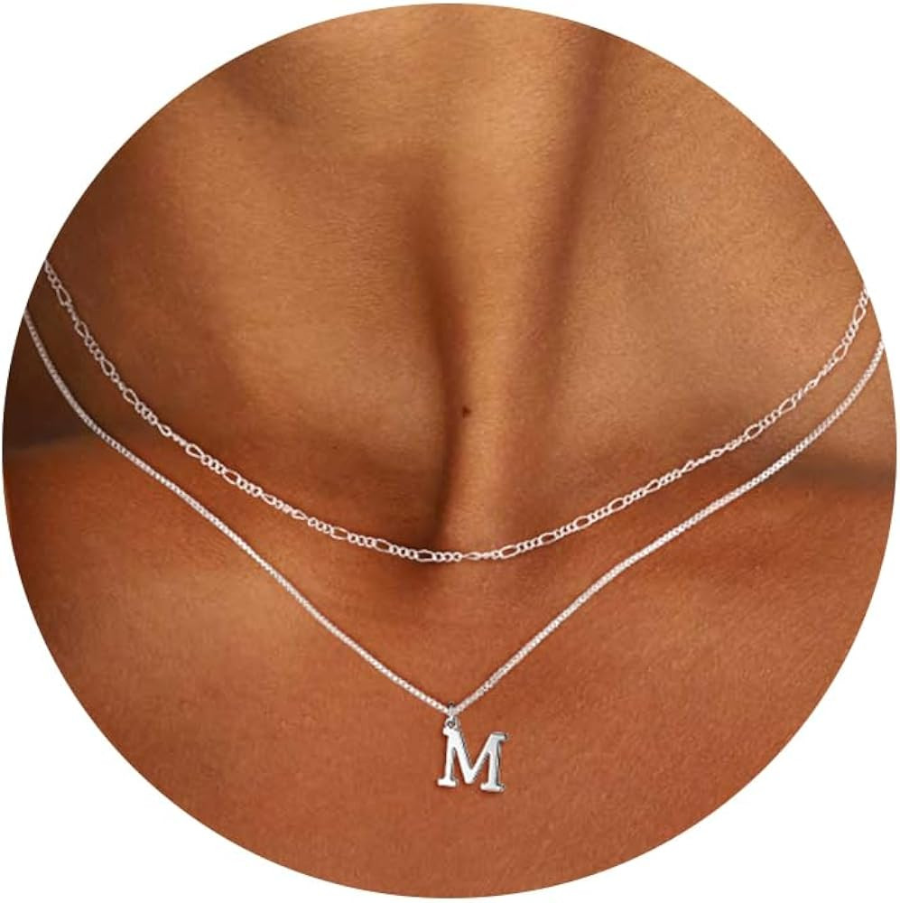 MBW Silver Initial Necklaces for Women Trendy, 14K Layered Necklace for Women Girls Dainty Silver... | Amazon (US)