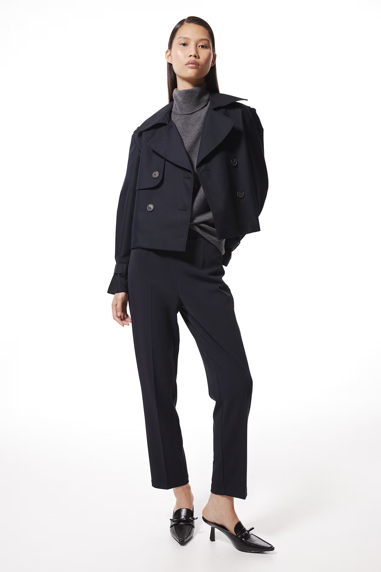 Tapered Jersey Pants - High waist - Long - Navy blue - Ladies | H&M US | H&M (US + CA)