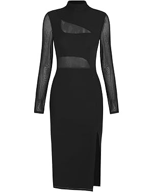CIDER Mock Neck Sheer Slit Midi Dress | Amazon (US)
