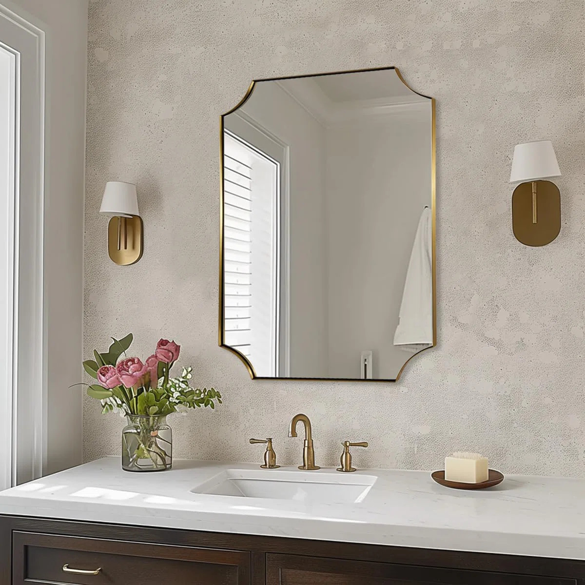 Tariro Contemporary Notched Corner Scalloped Rectangle Bathroom Wall Mirror | Stainless Steel Fra... | Wayfair North America