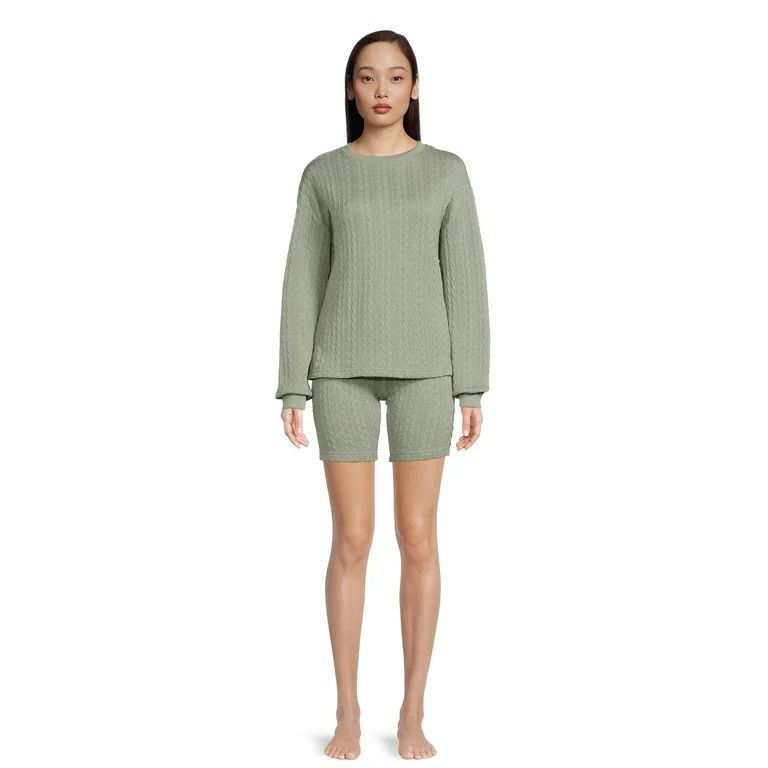 Lissome Women's Cable Knit Lounge Set with Biker Shorts, 2-Piece | Walmart (US)