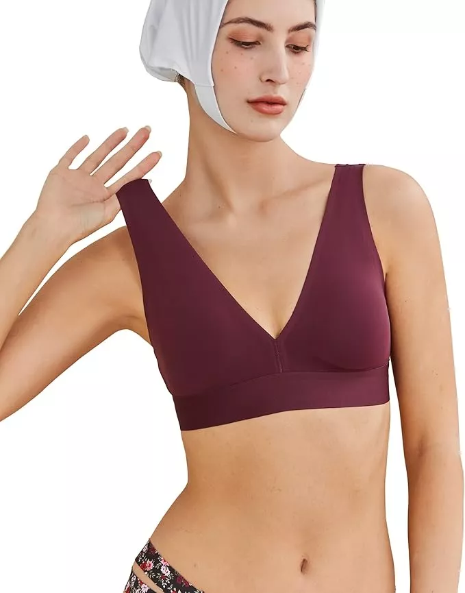 Women's Seamless Plunge Bra Deep V-neck Wireless Comfort Bra Unlined  Triangle