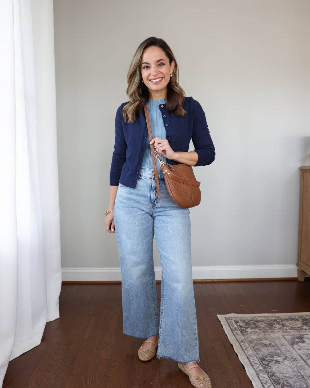 Casual petite-friendly outfits to wear on cooler Summer days!

Outfit 1:
Light wash jeans (J.Crew Factory): 24 classic - 26.5” inseam 
Navy cardigan (Old Navy): petite xs
Blue ribbed tank top (Quince): xs
Ballet flats: true to size 

Outfit 2:
White jeans (BR Factory): petite 24 - 10” rise, 27.5” inseam
Beige sweater (Quince): xs in speckled beige
Sandals (DV): tts

Outfit 3:
Boho Top (J.Crew): XXS
Jeans (Quince): 24 short | 10" rise | 28" inseam | midnight blue

My measurements for reference: I’m 4’10” and 105lbs. My bust, waist, and hip measurement is 32”, 24”, and 36”.

#LTKSeasonal #LTKPetite #LTKSaleAlert