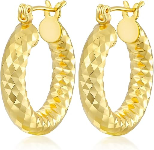 Gold Hoop Earrings 14K Gold Earrings for Women Wrinkle Texture Earrings | Amazon (US)