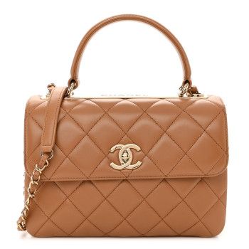 Lambskin Quilted Small Trendy CC Flap Dual Handle Bag Camel | FASHIONPHILE (US)