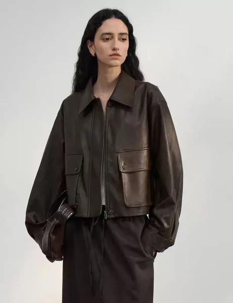 Brown Patch Pocket Leather Jacket-BESTSELLER | Pixie Market