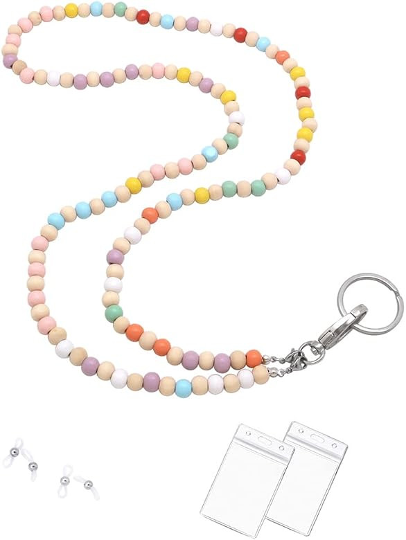 Lanyard with Id Holder, Teacher Lanyard Beaded Wood Lanyard for Keys Neck Lanyard Cute Lanyards f... | Amazon (US)