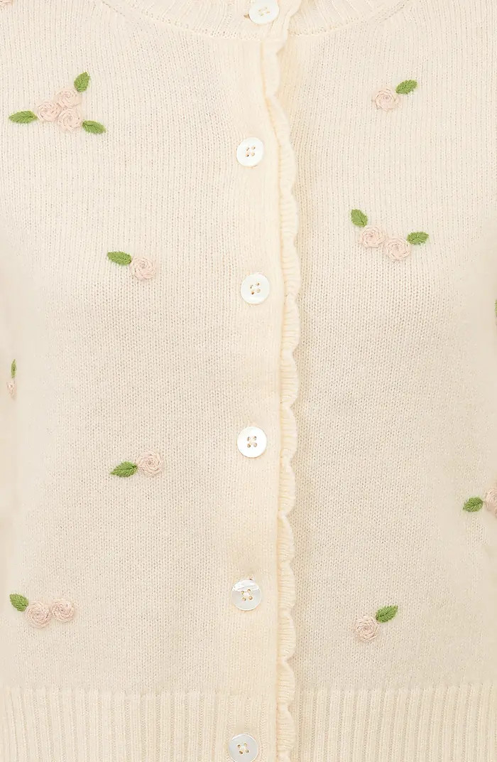 Anjou Floral Embroidered Ruffle Wool Cardigan | Nordstrom