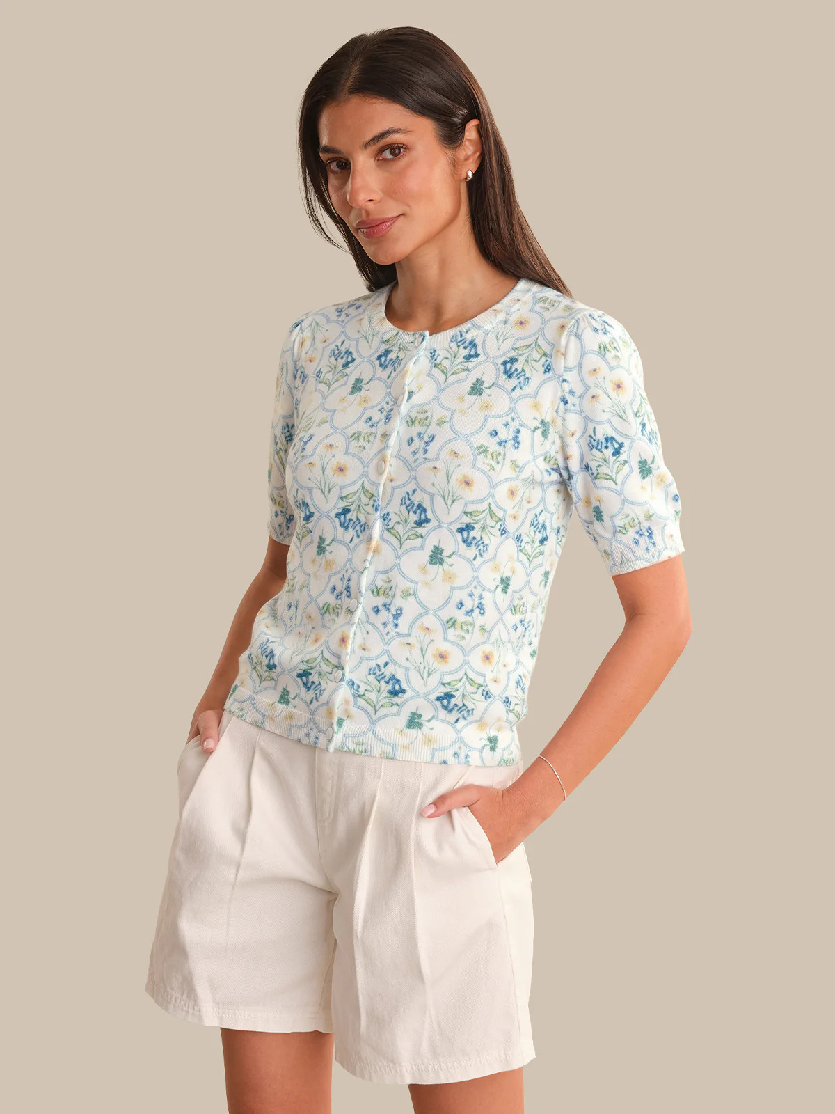 89th & Madison Floral Print Crewneck Cardigan | 89th + Madison