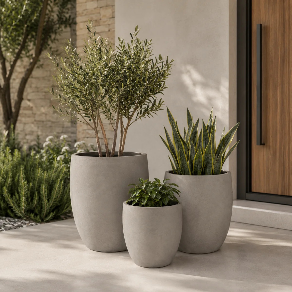 Kante Round Concrete Planters, Outdoor Indoor Pots Containers with Drainage Holes Set | Wayfair North America