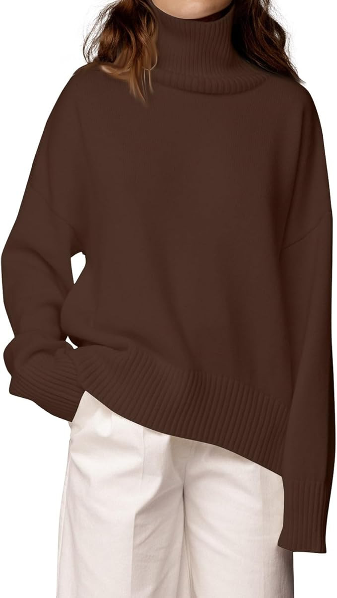 Women's Winter Sweaters 2024 Fashion Loose High Neck Long Sleeve Knit Personality Solid Color Cas... | Amazon (US)