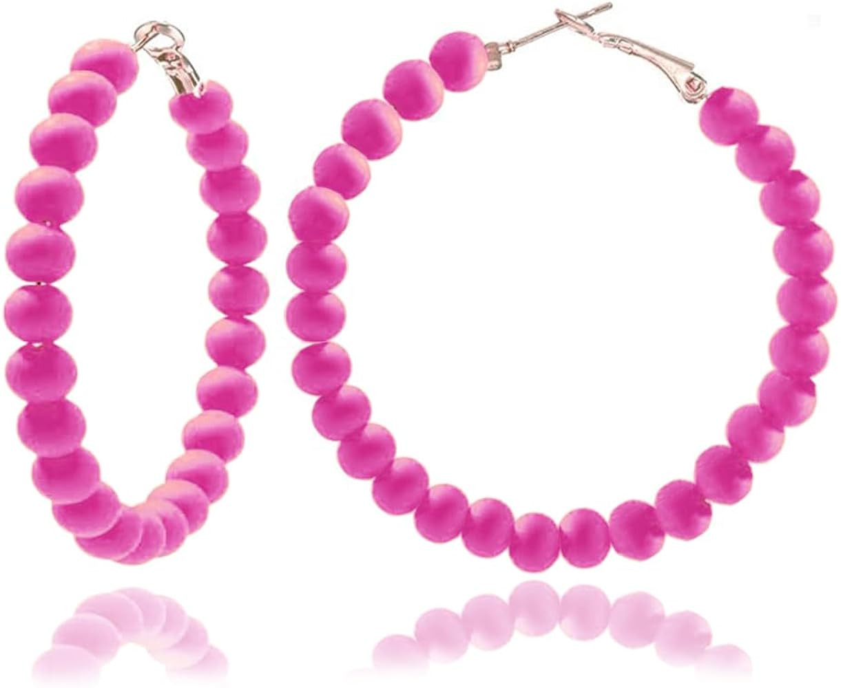 Boho Beaded Hoop Earrings Bohemian Multicolor Candy Acrylic Circle Round Chic Dangle Earrings for... | Amazon (US)