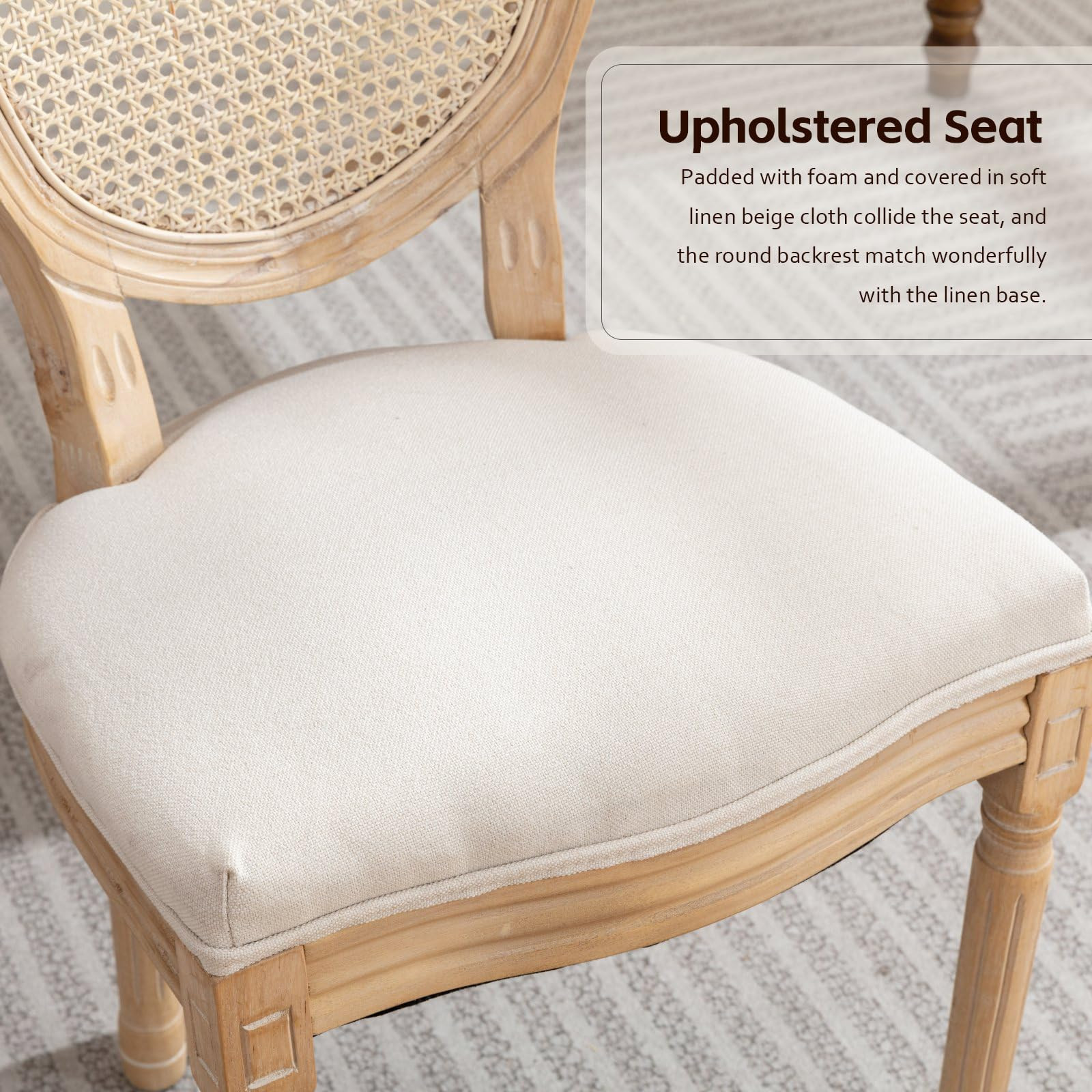 Rattan Back Upholstered Dining Chairs Set of 4 French Country Oval Kitchen Side Chairs with Wood ... | Amazon (US)