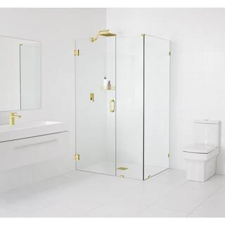 46 in. W x 41.5 in. D x 78 in. H Pivot Frameless Corner Shower Enclosure in Polished Brass Finish... | The Home Depot