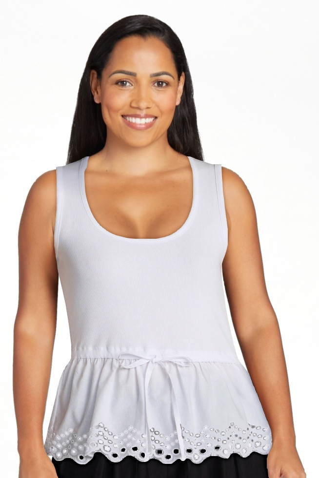 Time and Tru Women's Eyelet Trim Tank Top with Peplum Hem, Sizes XS-XXXL | Walmart (US)